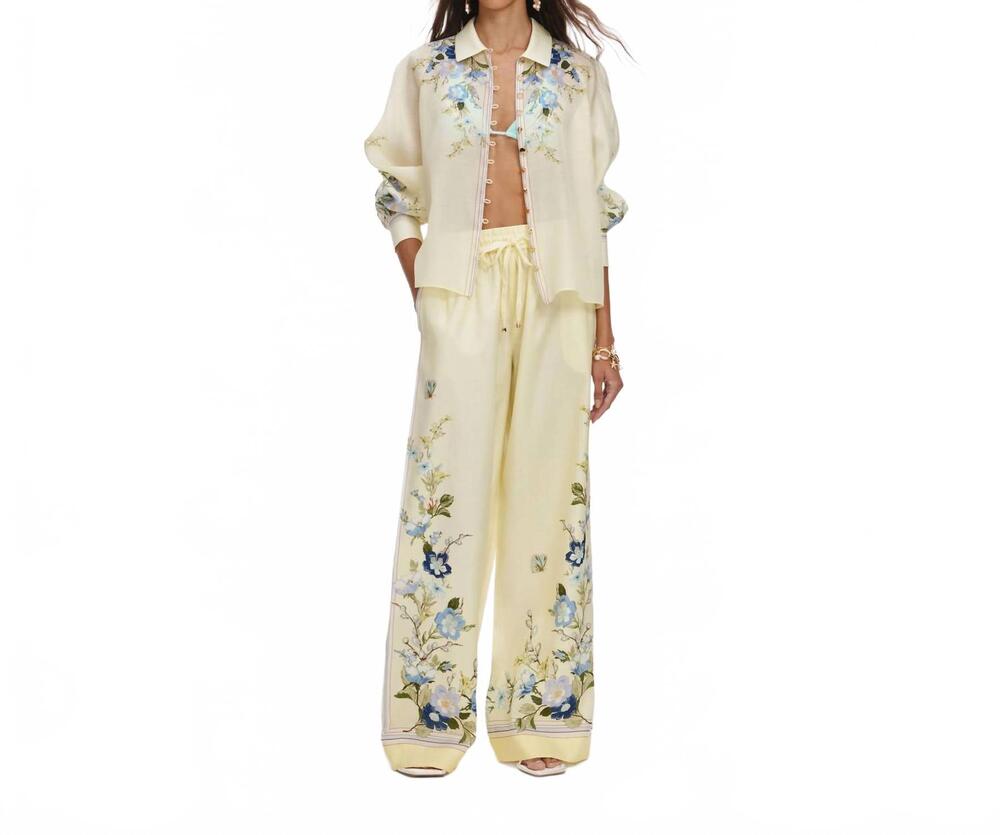 NEW SELF-PORTRAIT organza trousers in yellow floral